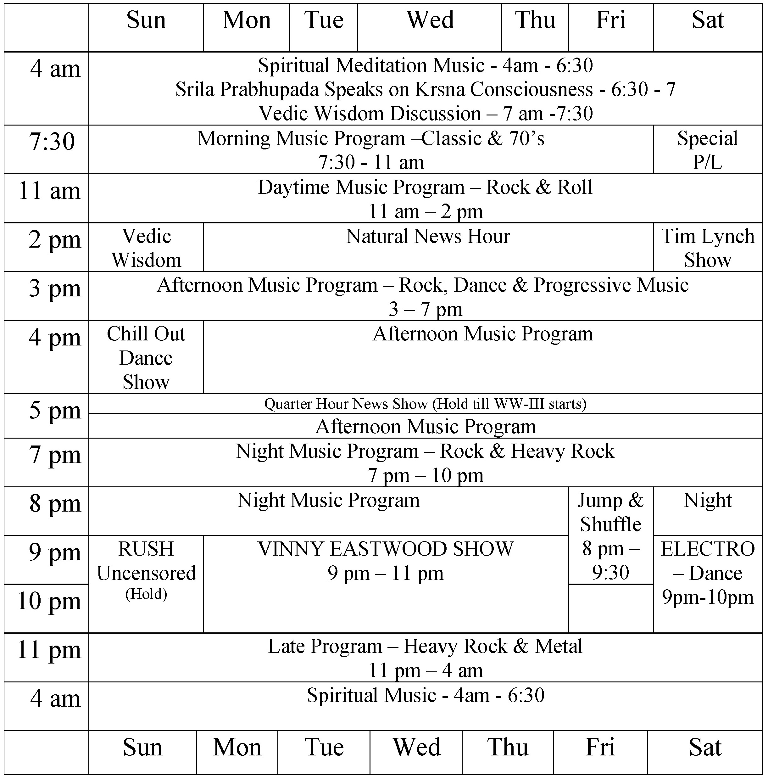 Rush Program Schedule